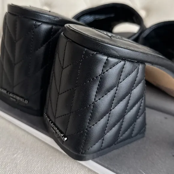 Quilted Black mules leather slides comfortable shoes