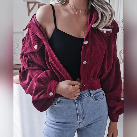Quinn Lantern Cord Jacket - Burgundy