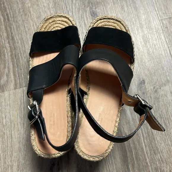 Rag &amp; Bone Edie Black Espadrille Wedge Sandals Size 6.5