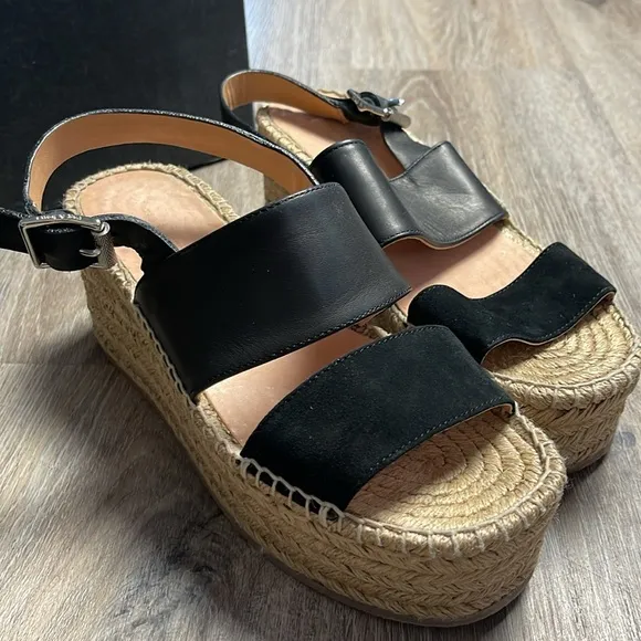 Rag &amp; Bone Edie Black Espadrille Wedge Sandals Size 6.5