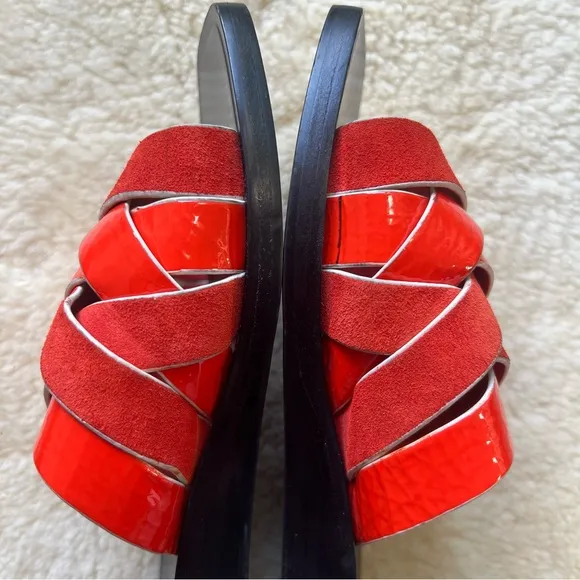 Rag &amp; Bone Women’s Hartley Flat Sandals Sz 37 US 6.5 Red Slides Leather Suede
