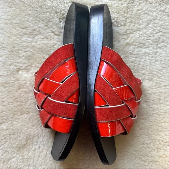 Rag &amp; Bone Women’s Hartley Flat Sandals Sz 37 US 6.5 Red Slides Leather Suede