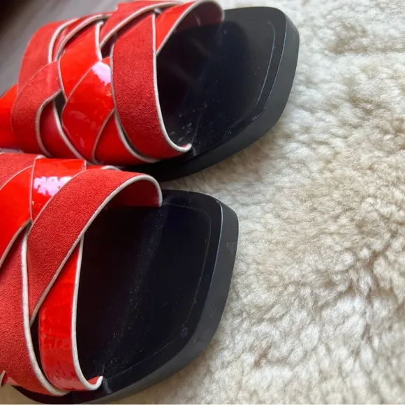Rag &amp; Bone Women’s Hartley Flat Sandals Sz 37 US 6.5 Red Slides Leather Suede