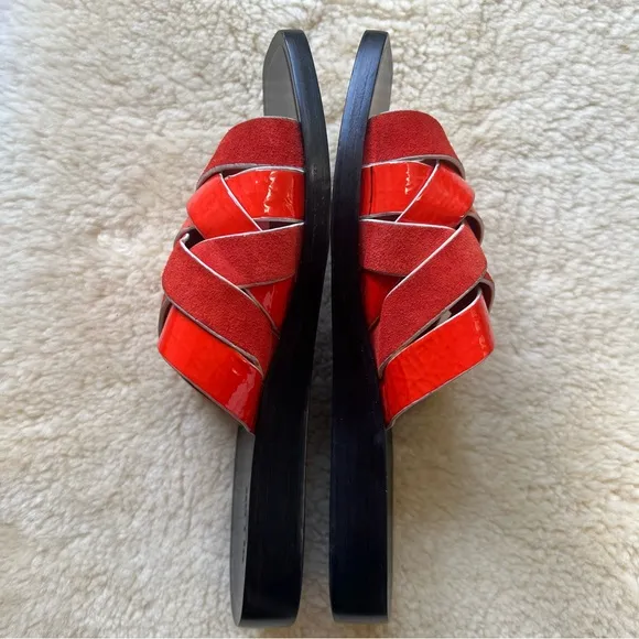 Rag &amp; Bone Women’s Hartley Flat Sandals Sz 37 US 6.5 Red Slides Leather Suede