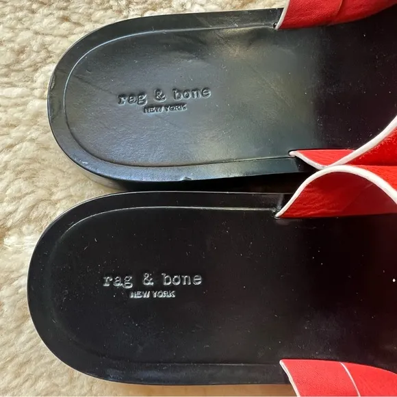 Rag &amp; Bone Women’s Hartley Flat Sandals Sz 37 US 6.5 Red Slides Leather Suede