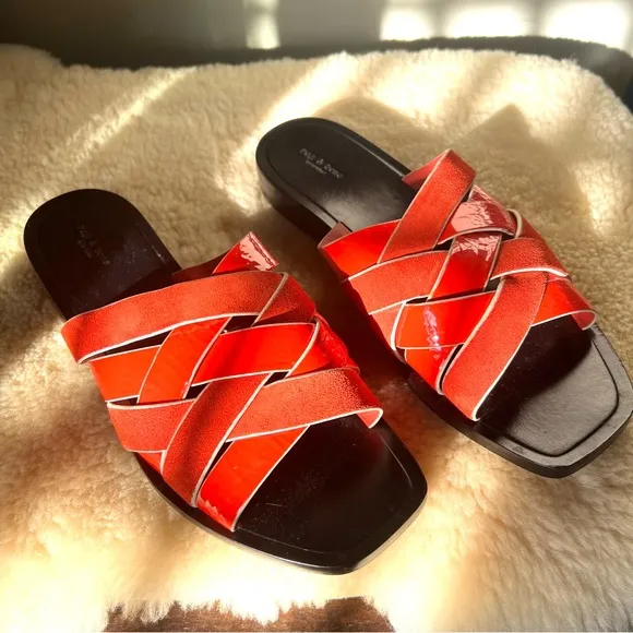 Rag &amp; Bone Women’s Hartley Flat Sandals Sz 37 US 6.5 Red Slides Leather Suede