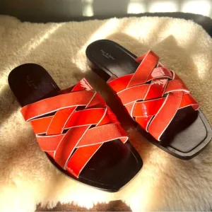 Rag &amp; Bone Women’s Hartley Flat Sandals Sz 37 US 6.5 Red Slides Leather Suede