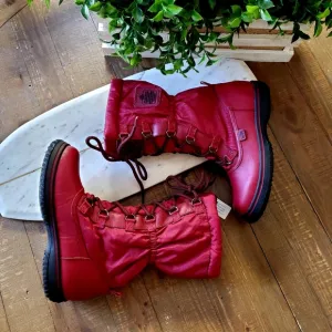 **RARE** Coach Sage Nylon Ruby Red Leather Winter Boots Sz 5.5B