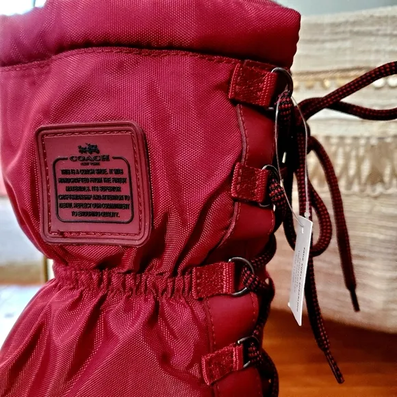 **RARE** Coach Sage Nylon Ruby Red Leather Winter Boots Sz 5.5B