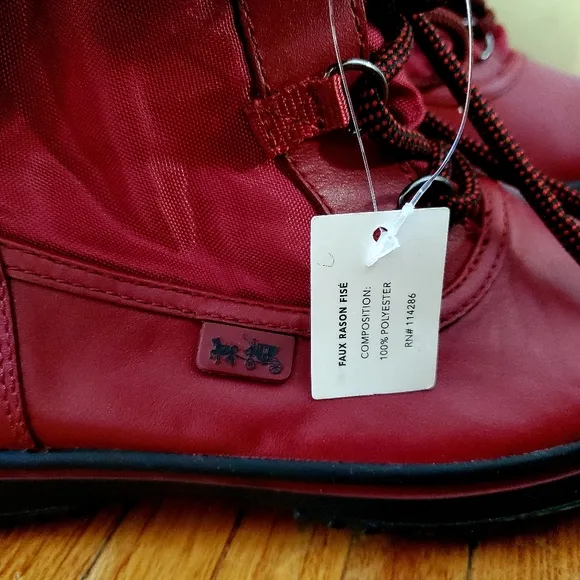 **RARE** Coach Sage Nylon Ruby Red Leather Winter Boots Sz 5.5B
