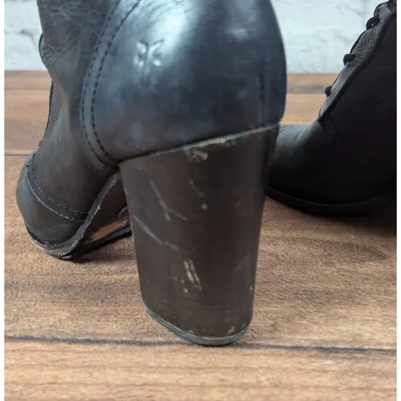 RARE Frye Parker Tall Lace Up Leather Boots  Black Side Zip Sz 9M 3479652-BLK 1A