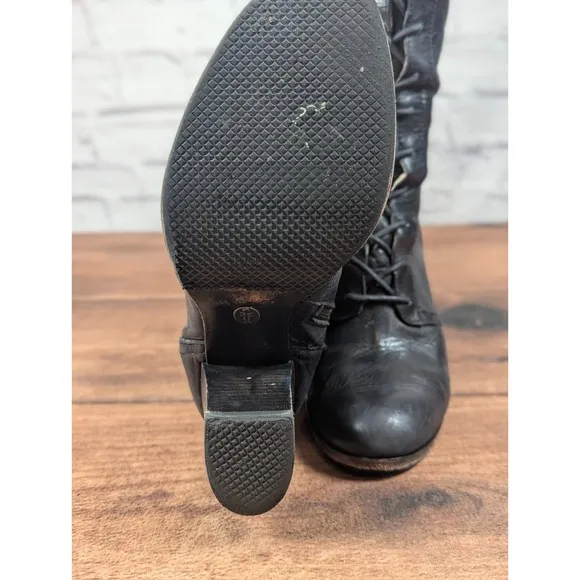 RARE Frye Parker Tall Lace Up Leather Boots  Black Side Zip Sz 9M 3479652-BLK 1A