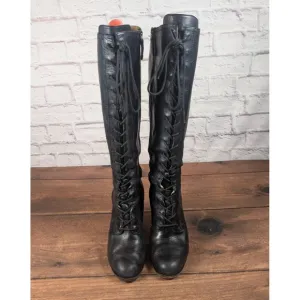 RARE Frye Parker Tall Lace Up Leather Boots  Black Side Zip Sz 9M 3479652-BLK 1A