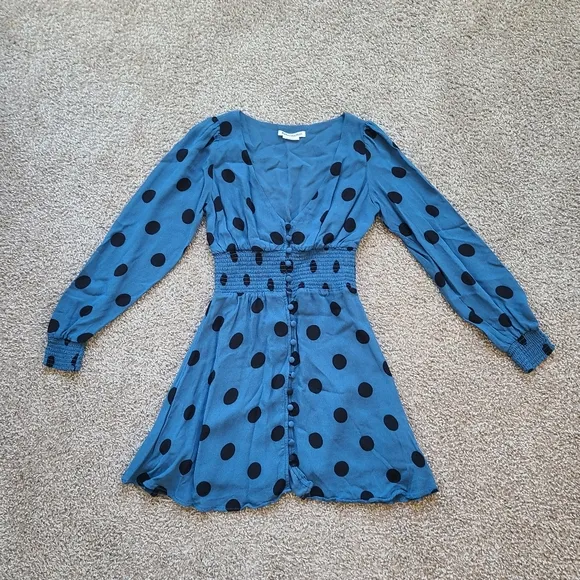 Reformation Shirred Polka-Dot Georgette Mini Dress Size 2