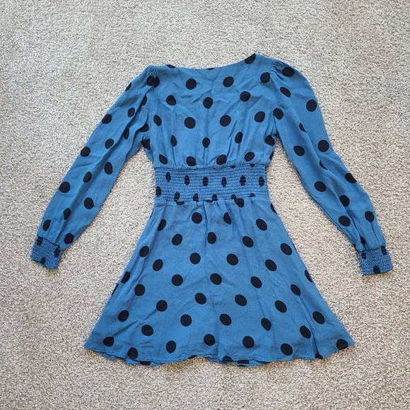 Reformation Shirred Polka-Dot Georgette Mini Dress Size 2