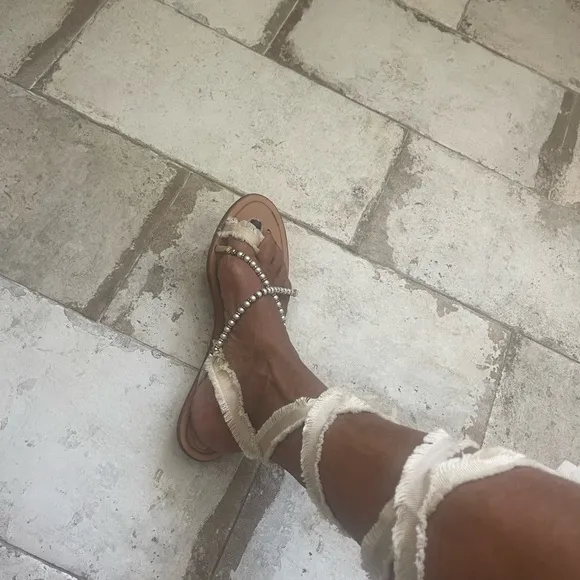 Rene Caovilla Cream and Silver Sandals with Elegant Beading