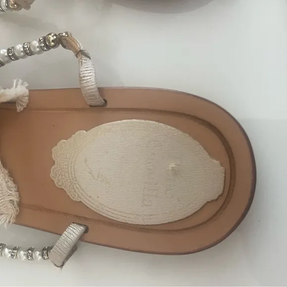 Rene Caovilla Cream and Silver Sandals with Elegant Beading