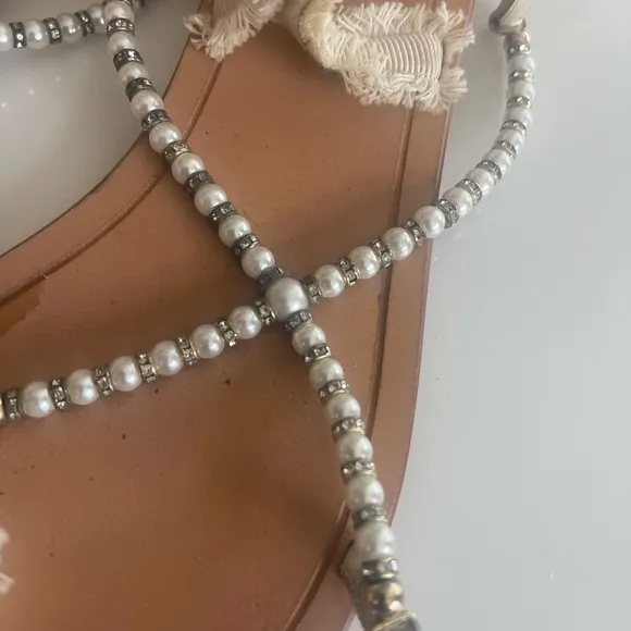 Rene Caovilla Cream and Silver Sandals with Elegant Beading