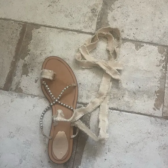Rene Caovilla Cream and Silver Sandals with Elegant Beading