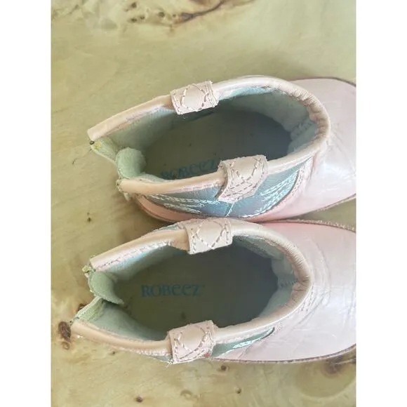 Robeez Baby Girl Cowboy Boots Pink &amp; Silver Leather – Size 12-18 Months