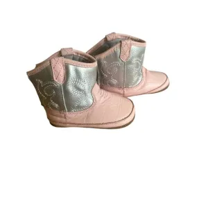 Robeez Baby Girl Cowboy Boots Pink &amp; Silver Leather – Size 12-18 Months
