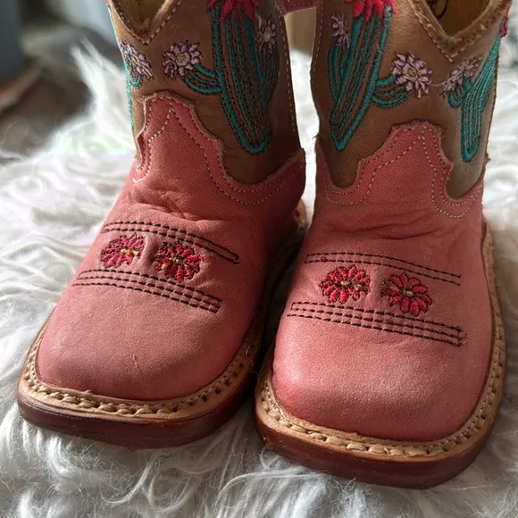 Roper Cowbabies Pink Brown Cactus Baby Embroidered Cowboy Boots Sz 1