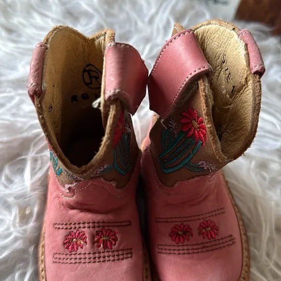 Roper Cowbabies Pink Brown Cactus Baby Embroidered Cowboy Boots Sz 1