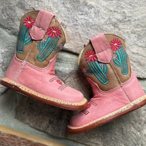 Roper Cowbabies Pink Brown Cactus Baby Embroidered Cowboy Boots Sz 1