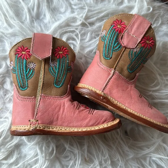 Roper Cowbabies Pink Brown Cactus Baby Embroidered Cowboy Boots Sz 1