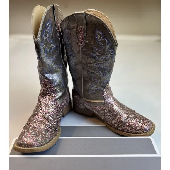 Roper Glitter Multicolor Western Cowgirl Boots 9 Embroidered