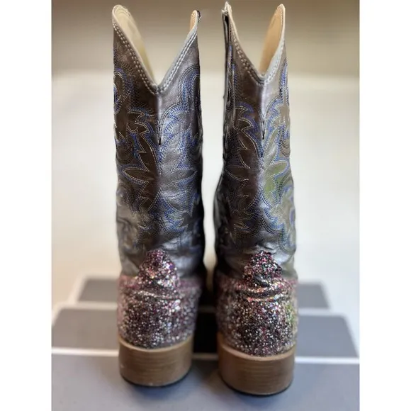 Roper Glitter Multicolor Western Cowgirl Boots 9 Embroidered
