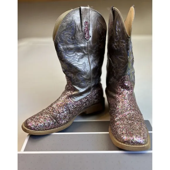 Roper Glitter Multicolor Western Cowgirl Boots 9 Embroidered
