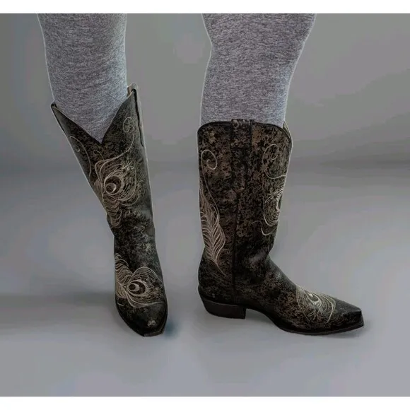 Roper Western Boots Womens Feather Snip Toe Size 10 - 09-021-9050-0218 BL