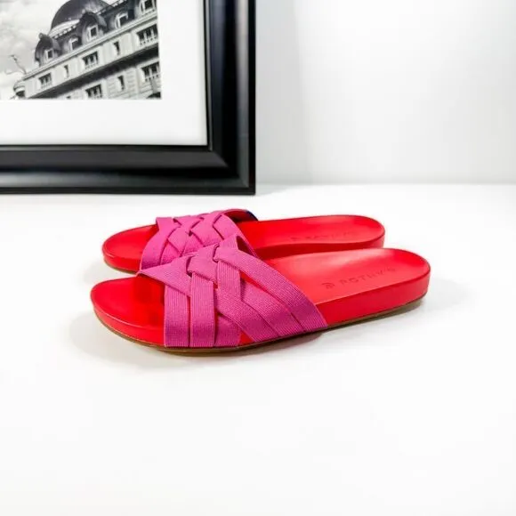 Rothy’s Women's Crossover Woven Cherry Red &amp; Pink Slide Sandals Size 6