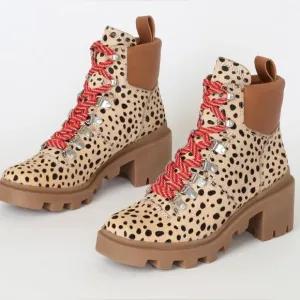 Rubi Leopard Calf Hair Lace-Up Platform Boots- Brand New With Tags In Box