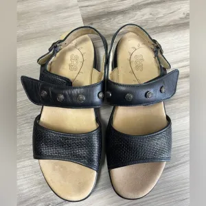 SAS Lisette Ankle Heel Strap Leather Comfort Sandals Black Size 8