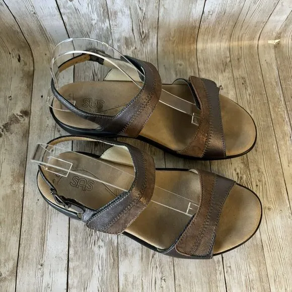 SAS Womens NUDU Dusk Copper Pewter Metallic Leather Slingback Sandals Sz  9 WW