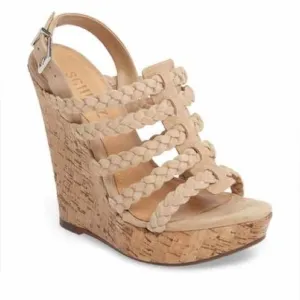 Schutz Braided Wedge Sandals - Tan Size 8.5