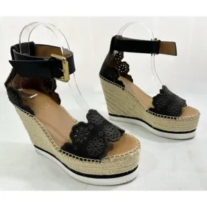 See By Chloe Brown Glyn Eyelet Wedge Suede Espadrille Sandals Womens 7 Read