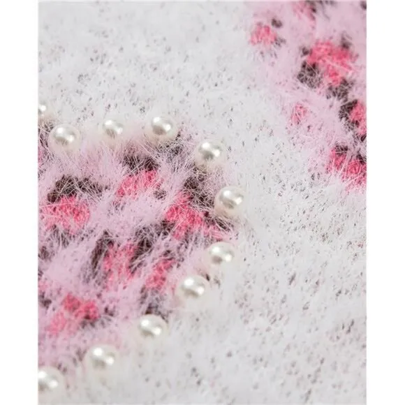SELINK Women's Fuzzy Heart Sweater V Neck Pearl Drop Shoulder Casual Long