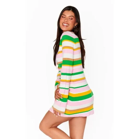 Show Me Your Mumu Away Mini Dress in Multi Rib Knit XSmall New Womens Knit