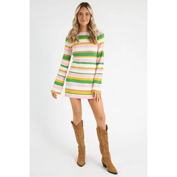 Show Me Your Mumu Away Mini Dress in Multi Rib Knit XSmall New Womens Knit
