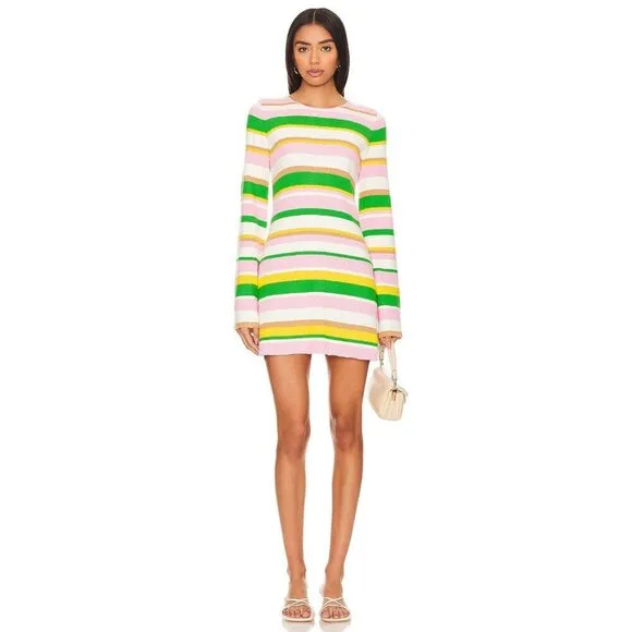 Show Me Your Mumu Away Mini Dress in Multi Rib Knit XSmall New Womens Knit