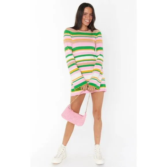 Show Me Your Mumu Away Mini Dress in Multi Rib Knit XSmall New Womens Knit