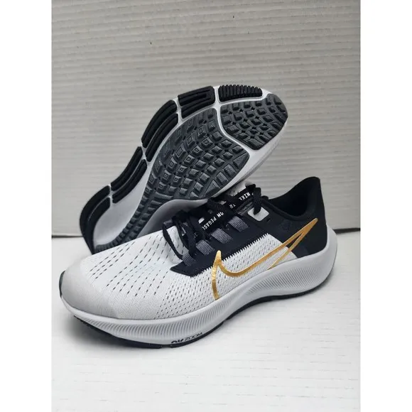 Size 5Y/W7 Nike Air Zoom Pegasus 38 Running Shoes Black/White/Gold (CZ4178-007)