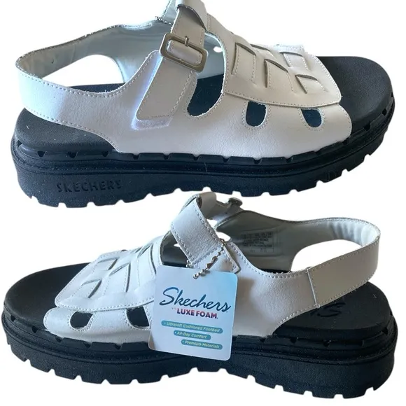 Skechers Leather Jammers Master Medusa Lug Platform Sandals White Size 9 NWT