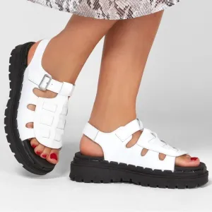 Skechers Leather Jammers Master Medusa Lug Platform Sandals White Size 9 NWT
