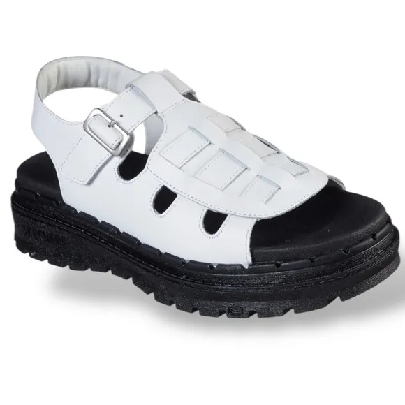 Skechers Leather Jammers Master Medusa Lug Platform Sandals White Size 9 NWT