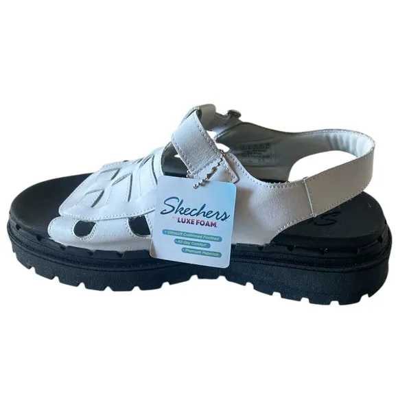 Skechers Leather Jammers Master Medusa Lug Platform Sandals White Size 9 NWT