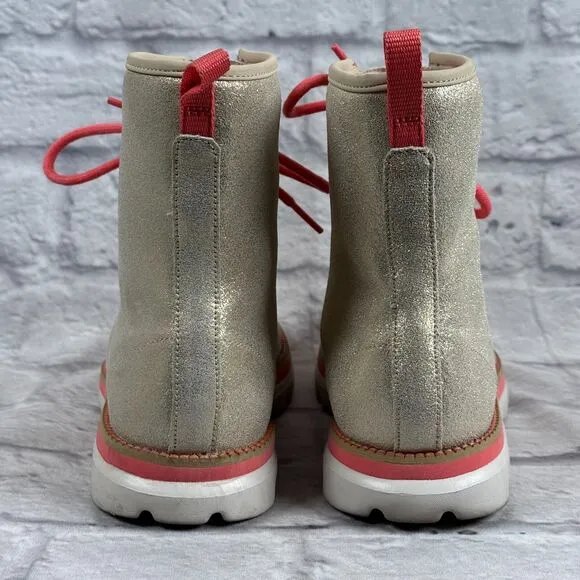 Skechers On-The-Go Womens Size 7 Combat Moto Boots Shimmer Gold Pink Lightweight